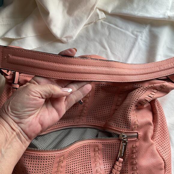 Steve Madden Apricot Bshayy Faux Leather Perforated Whipstitch Shoulder Bag - Picture 7 of 9